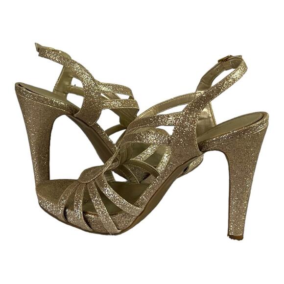 Audrey Brooke Kellie Heels Gold Shimmer Open Toe Slingback Women’s Size 7.5M - Picture 6 of 13